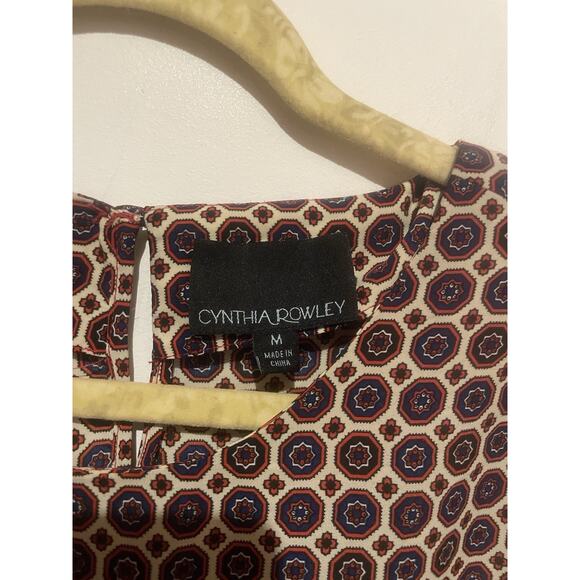 Cynthia Rowley Size Medium Geometric Print Shirt Top Blouse Boho Casual Career - Picture 3 of 5